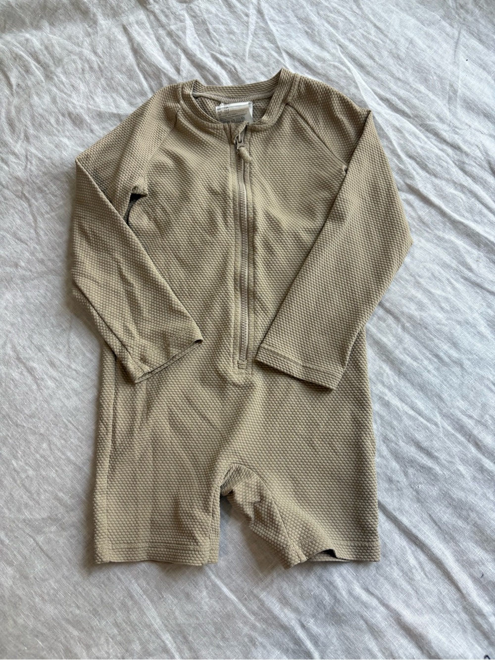 H&M Kids Long Sleeve Swim Rashguard One-Piece in Tan